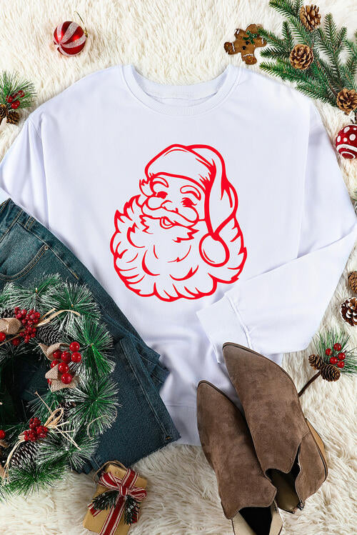 Santa Graphic Round Neck Long Sleeve Sweatshirt |1mrk.com