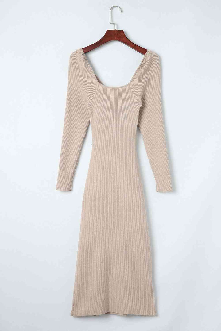 Crisscross Long Sleeve Slit Sweater Dress |1mrk.com