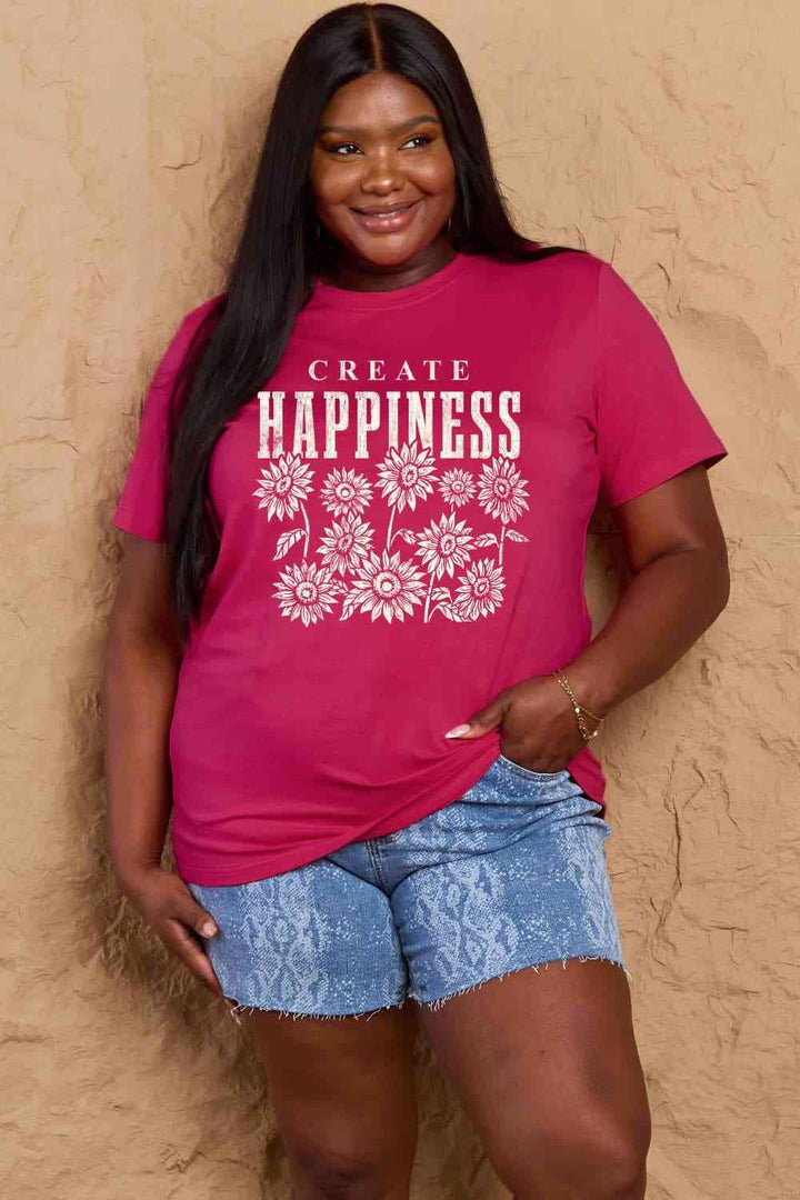 Simply Love Full Size CREATE HAPPINESS Graphic Cotton T-Shirt | 1mrk.com