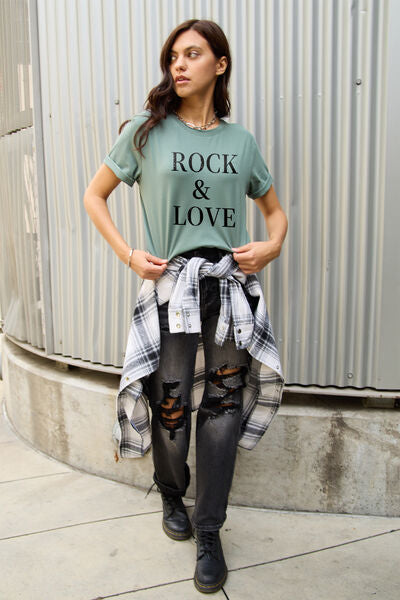 Simply Love Full Size ROCK ＆ LOVE Short Sleeve T-Shirt | Trendsi