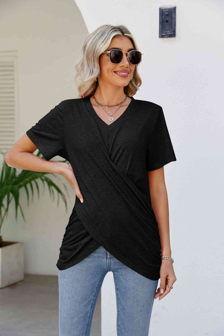 V-Neck Crisscross Short Sleeve Tee | 1mrk.com