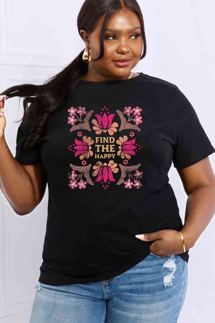 Simply Love Full Size FIND THE HAPPY Graphic Cotton Tee | 1mrk.com