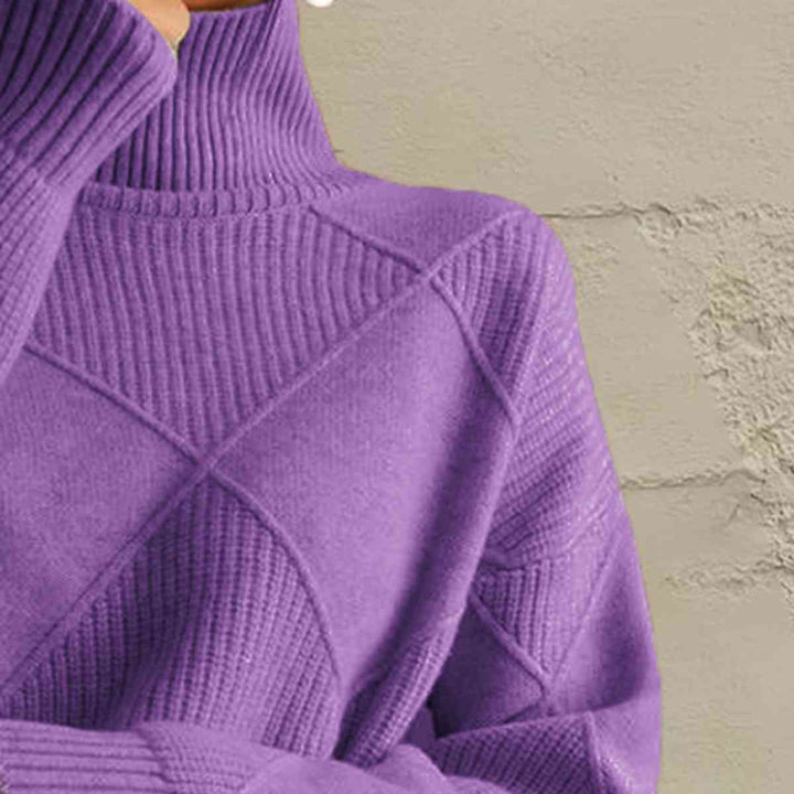 Geometric Turtleneck Long Sleeve Sweater |1mrk.com