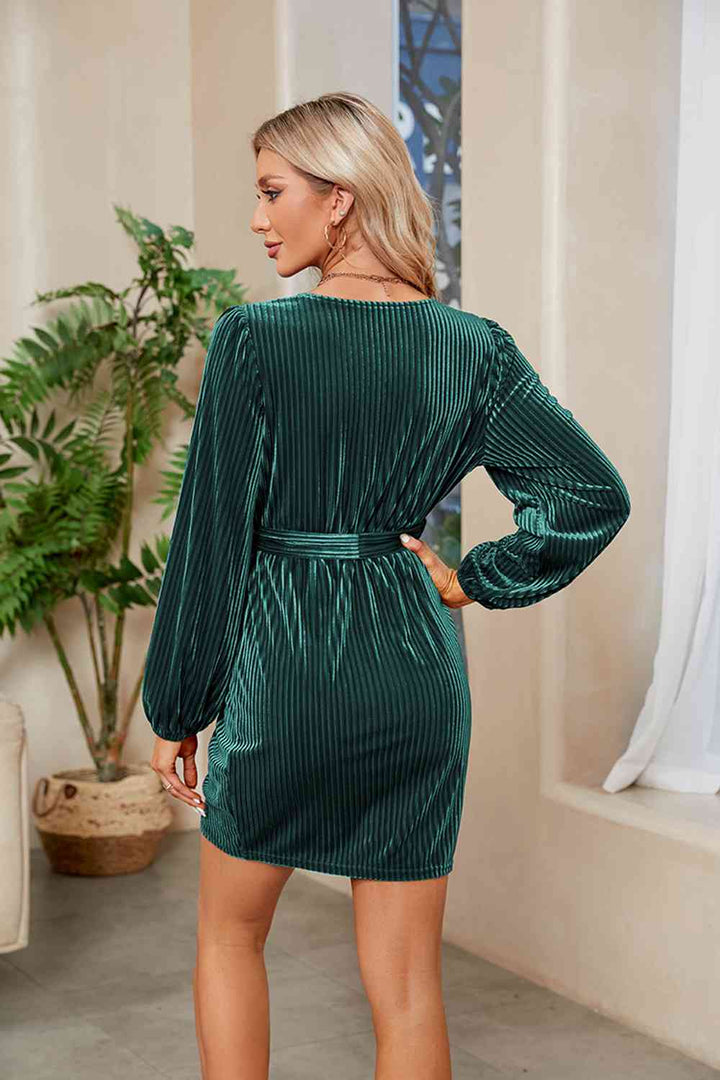 Ribbed Tie Front Mini Dress |1mrk.com