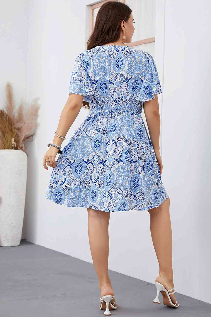 Plus Size Surplice Neck Flutter Sleeve Dress |1mrk.com