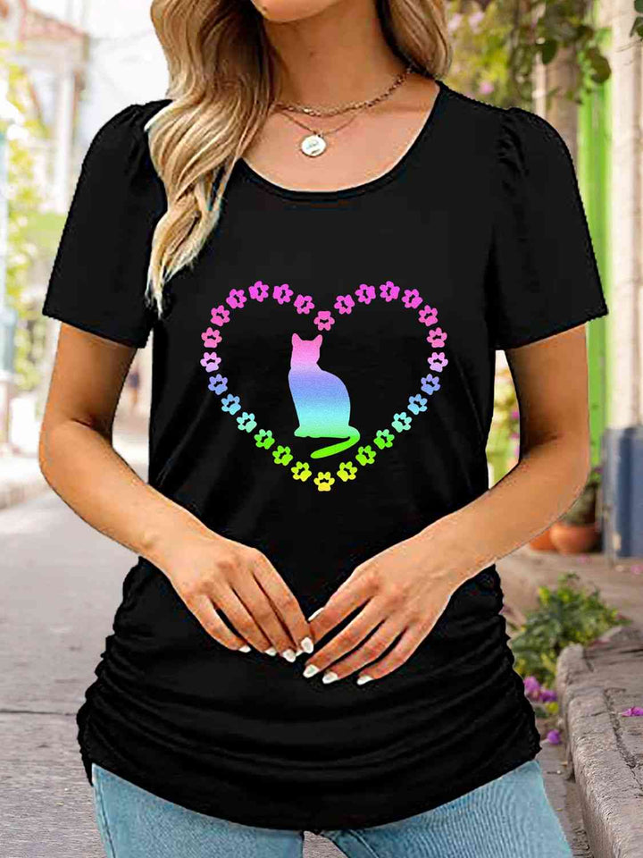 Full Size Cat Heart Graphic Short Sleeve T-Shirt | 1mrk.com