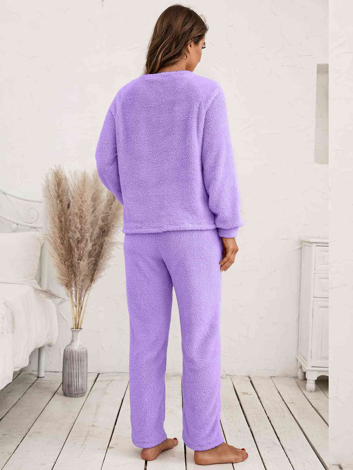 Teddy Long Sleeve Top and Pants Lounge Set | 1mrk.com