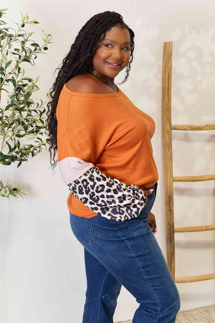 Double Take Leopard Long Sleeve Round Neck Sweatshirt |1mrk.com