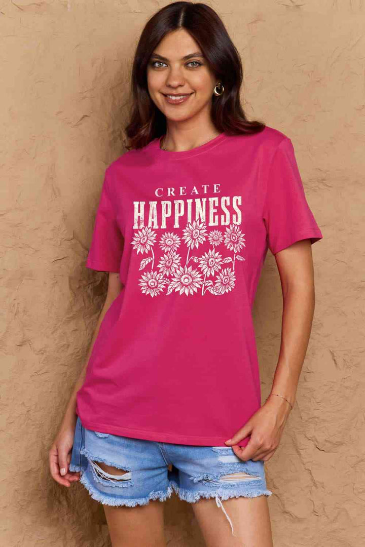 Simply Love Full Size CREATE HAPPINESS Graphic Cotton T-Shirt | 1mrk.com