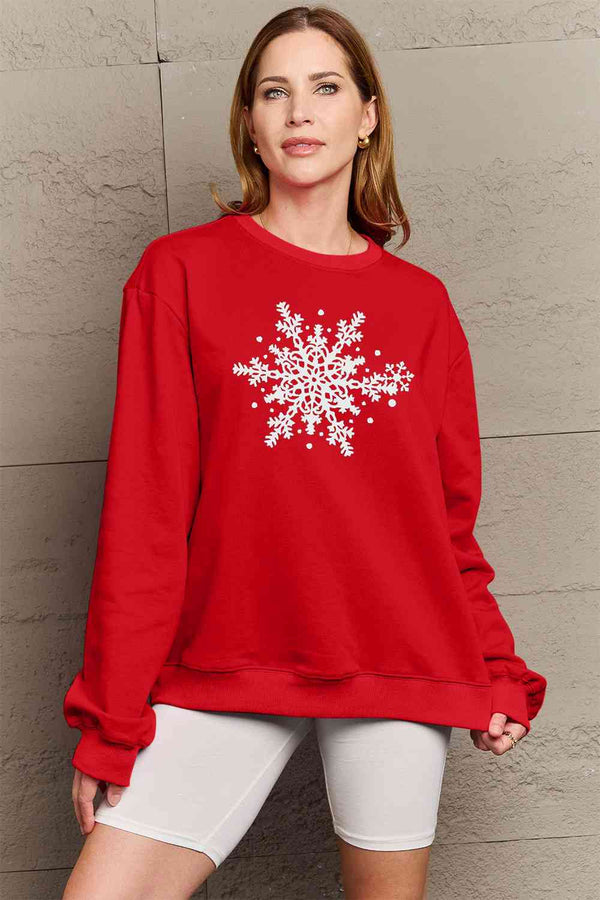 Simply Love Full Size Snowflake Graphic Sweatshirt |1mrk.com