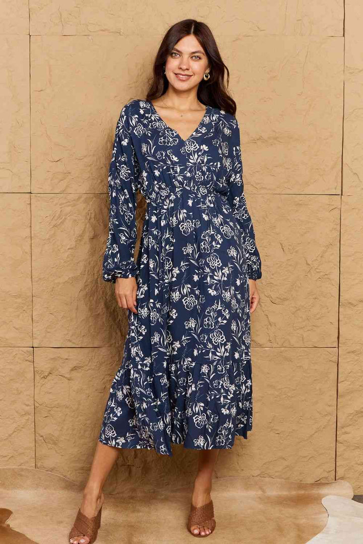 HEYSON Night Out Full Size Balloon Sleeve Floral Midi Dress | 1mrk.com