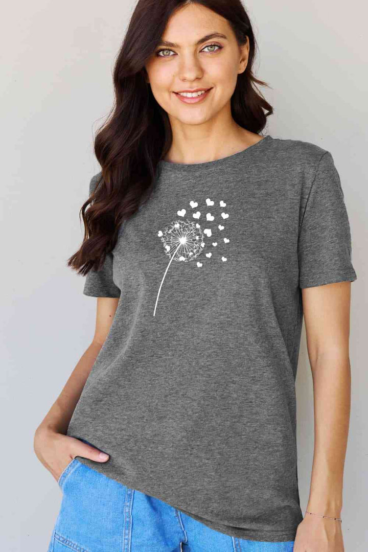 Simply Love Full Size Dandelion Heart Graphic Cotton T-Shirt | 1mrk.com