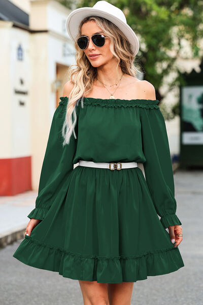 Frill Off-Shoulder Flounce Sleeve Dress |1mrk.com