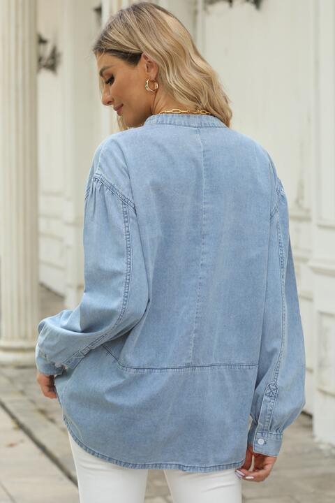 Notched Neck Denim Top |1mrk.com