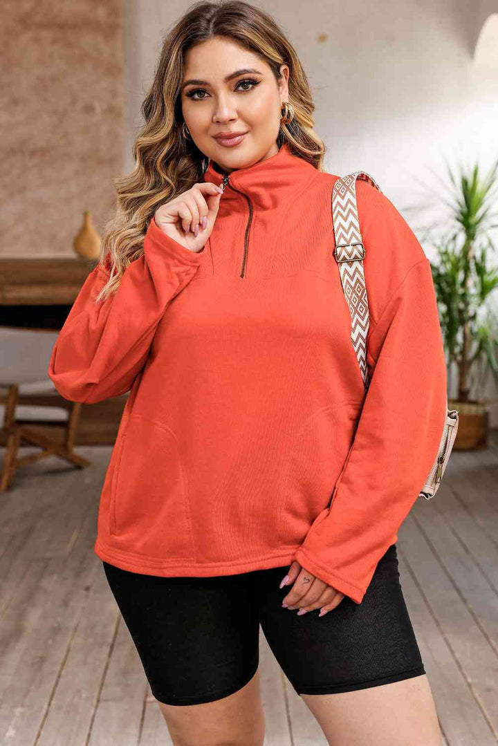 Plus Size Zip-Up Dropped Shoulder Sweatshirt |1mrk.com