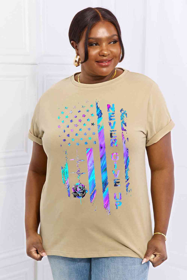 Simply Love Simply Love Full Size NEVER GIVE UP Graphic Cotton Tee | 1mrk.com