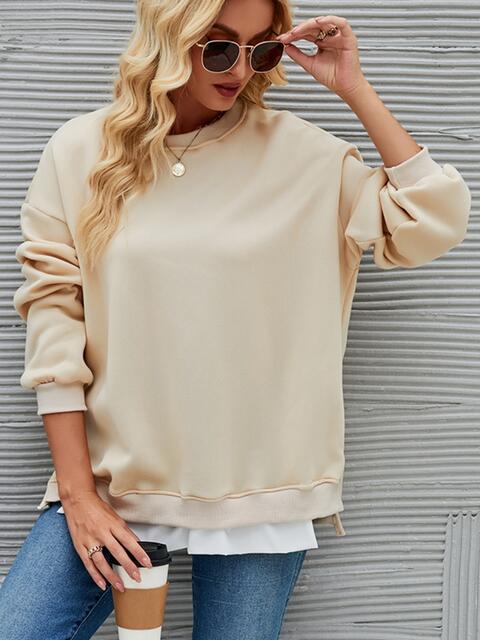 Round Neck Drop Shoulder Sweatshirt |1mrk.com