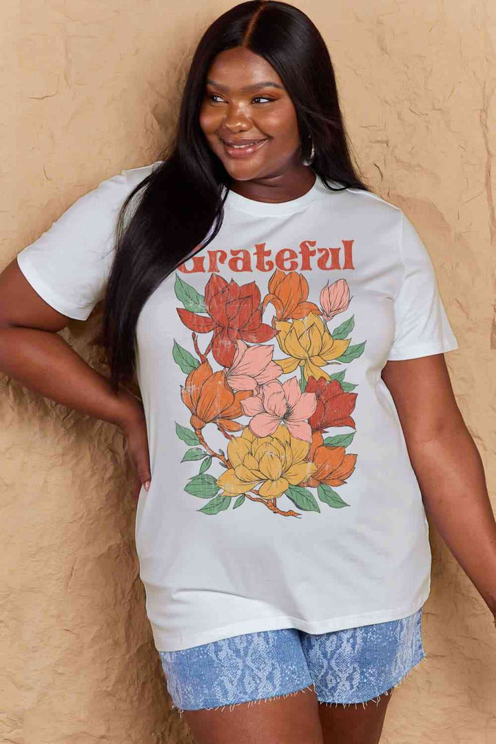 Simply Love Full Size GRATEFUL Flower Graphic Cotton T-Shirt | 1mrk.com