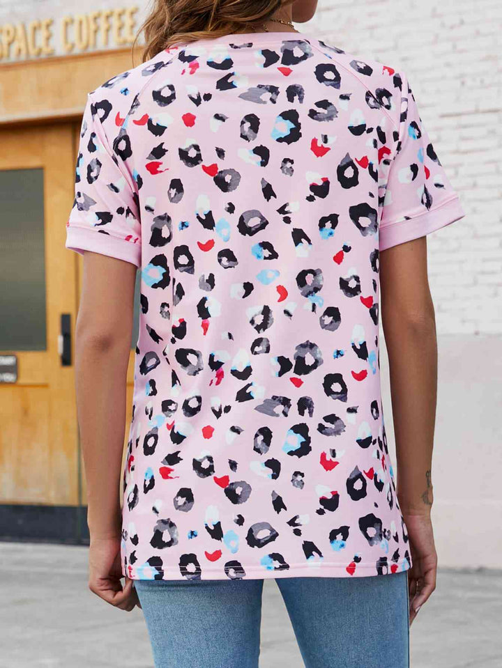 Leopard Round Neck Short Sleeve Tee Shirt | 1mrk.com