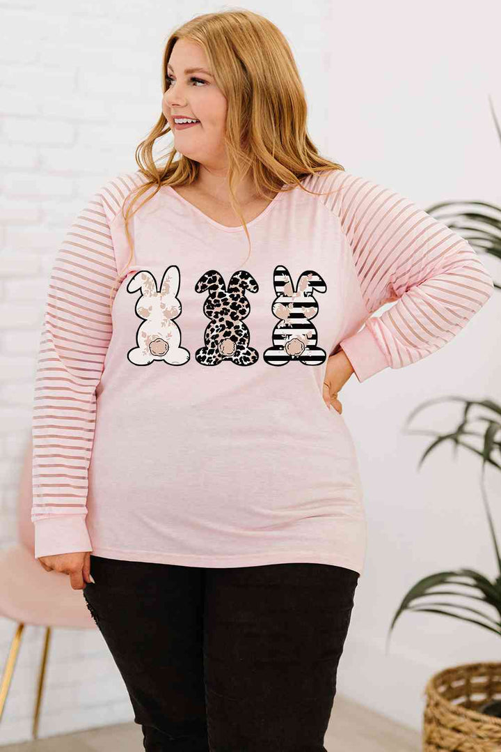 Plus Size Rabbit Graphic Long Raglan Sleeve Easter Tee | 1mrk.com