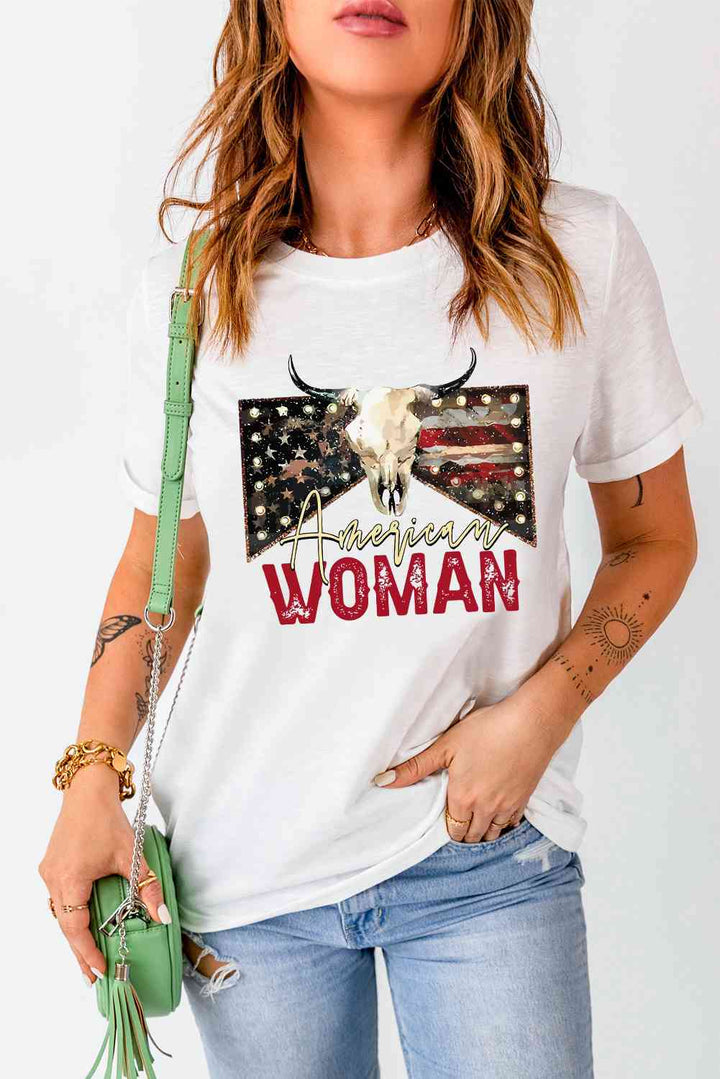 AMERICAN WOMAN Graphic Round Neck Tee | 1mrk.com