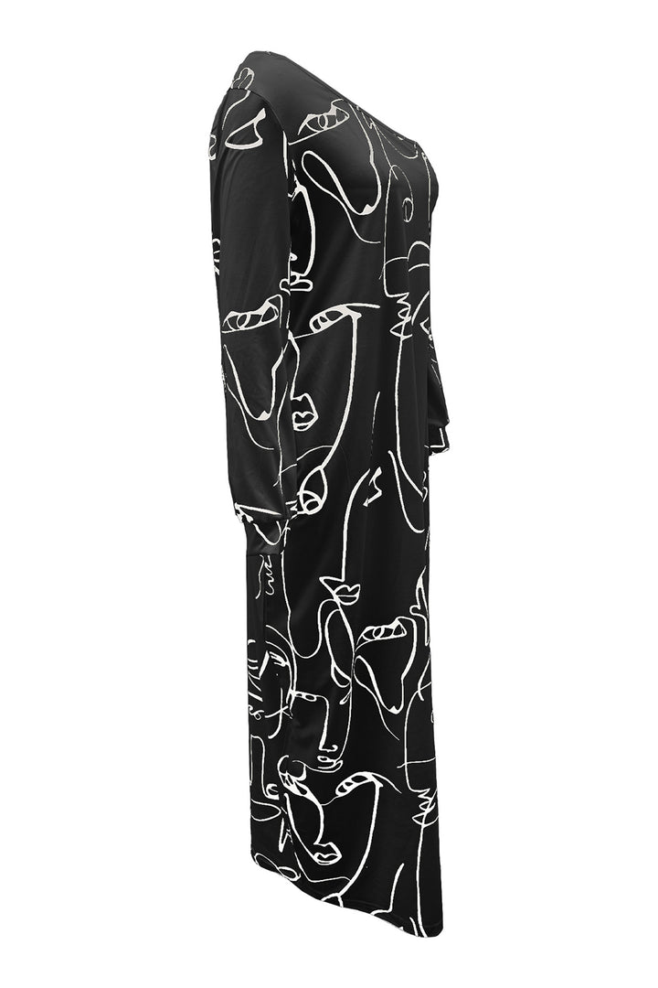 Printed Single Shoulder Lantern Sleeve Maxi Dress | Trendsi