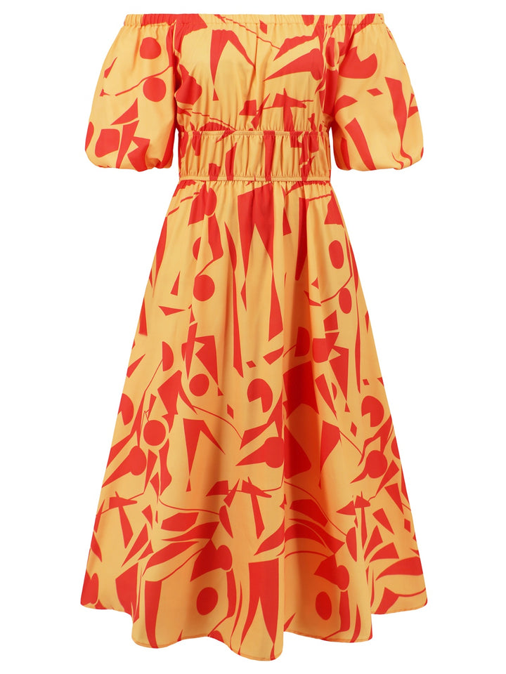 Printed Off-Shoulder Balloon Sleeve Dress | Trendsi