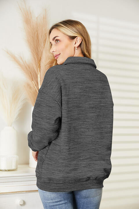 Ninexis Full Size Quarter-Button Collared Sweatshirt |1mrk.com