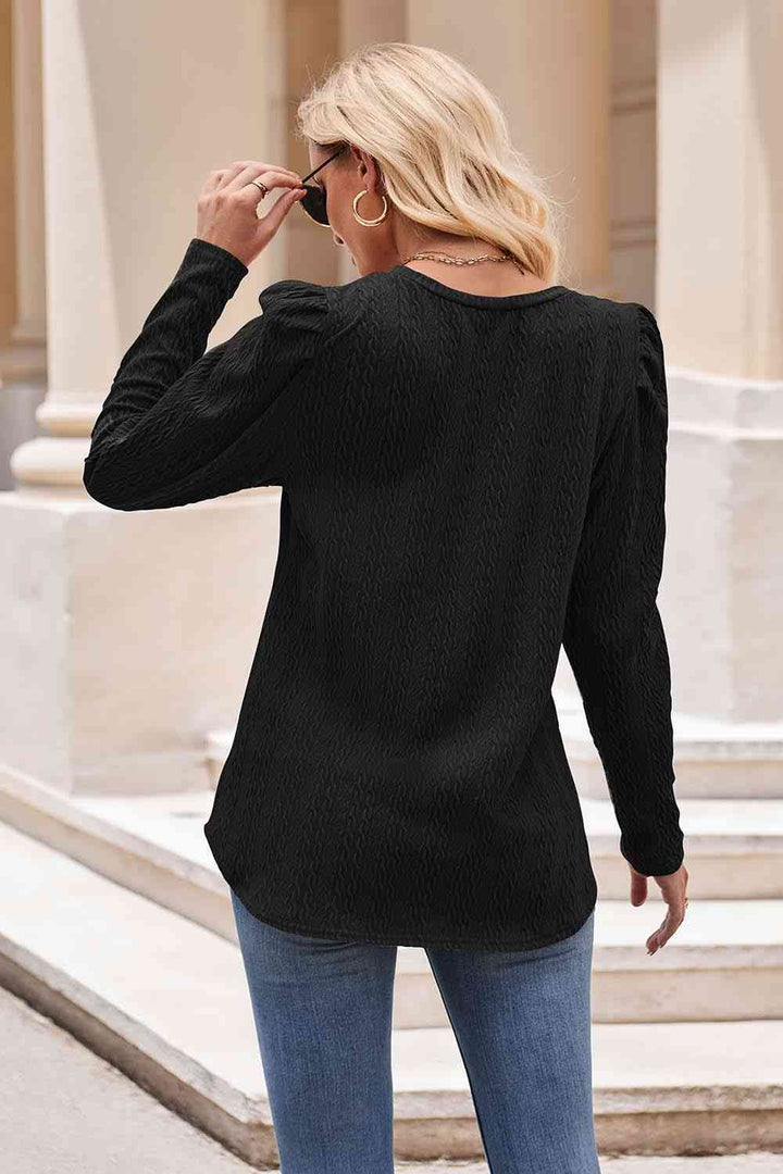 Round Neck Puff Sleeve Blouse | 1mrk.com