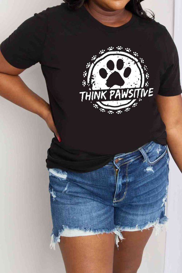 Simply Love Simply Love Full Size THINK PAWSITIVE Graphic Cotton Tee | 1mrk.com