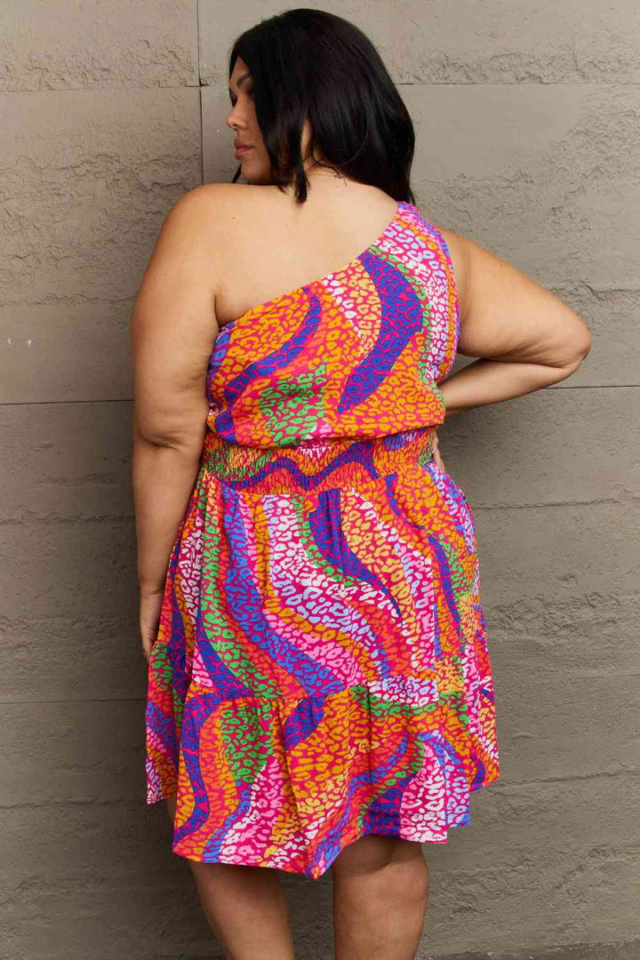 Hailey & Co Fall Back Plus Size One Shoulder Mini Tiered Dress | 1mrk.com