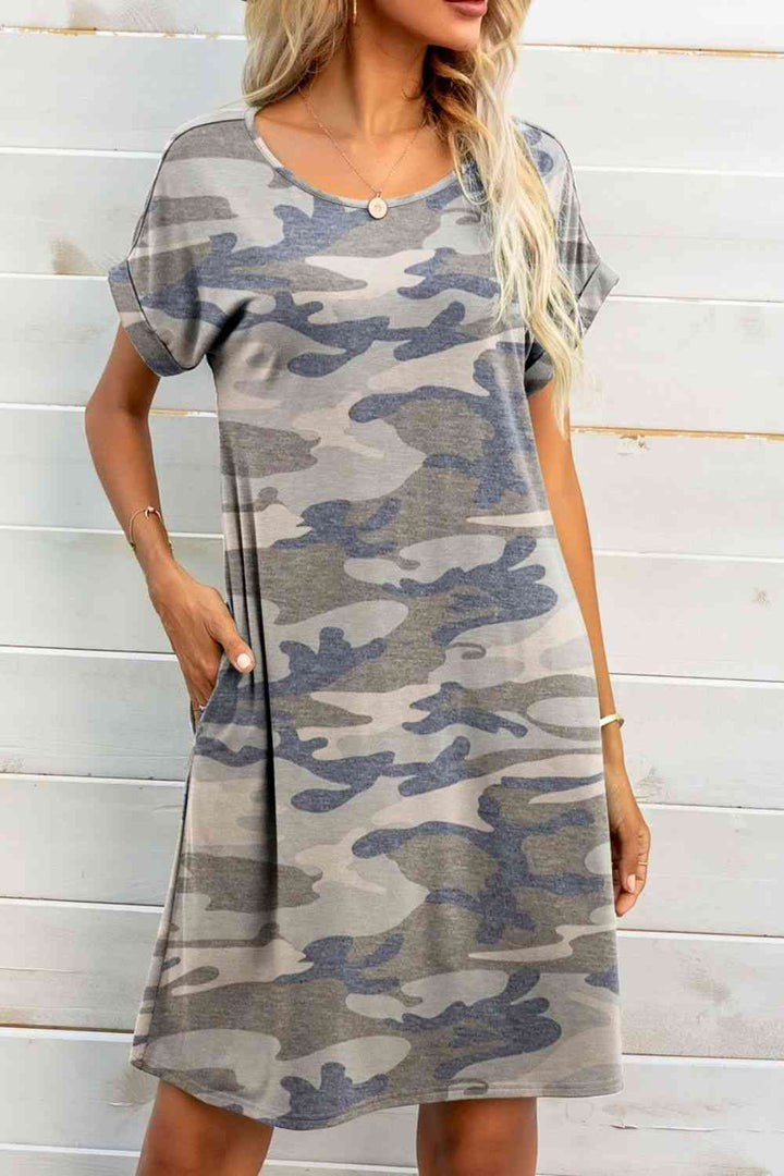 Scoop Neck Short Sleeve Pocket Dress |1mrk.com