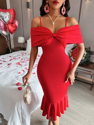 Spaghetti Strap Fishtail Wrap Dress |1mrk.com