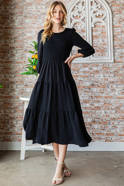 Reborn J Round Neck Smocked Tiered Dress |1mrk.com