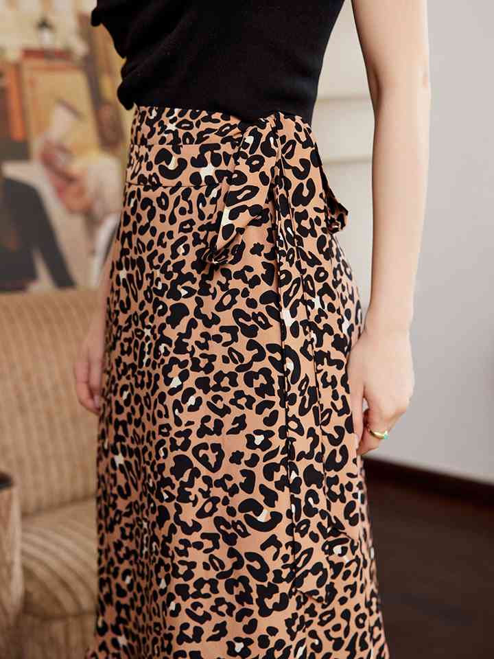 Leopard Ruffle Hem Midi Skirt |1mrk.com