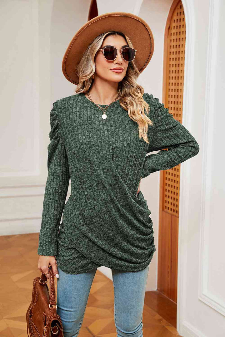 Long Sleeve Ribbed Twisted Top | 1mrk.com