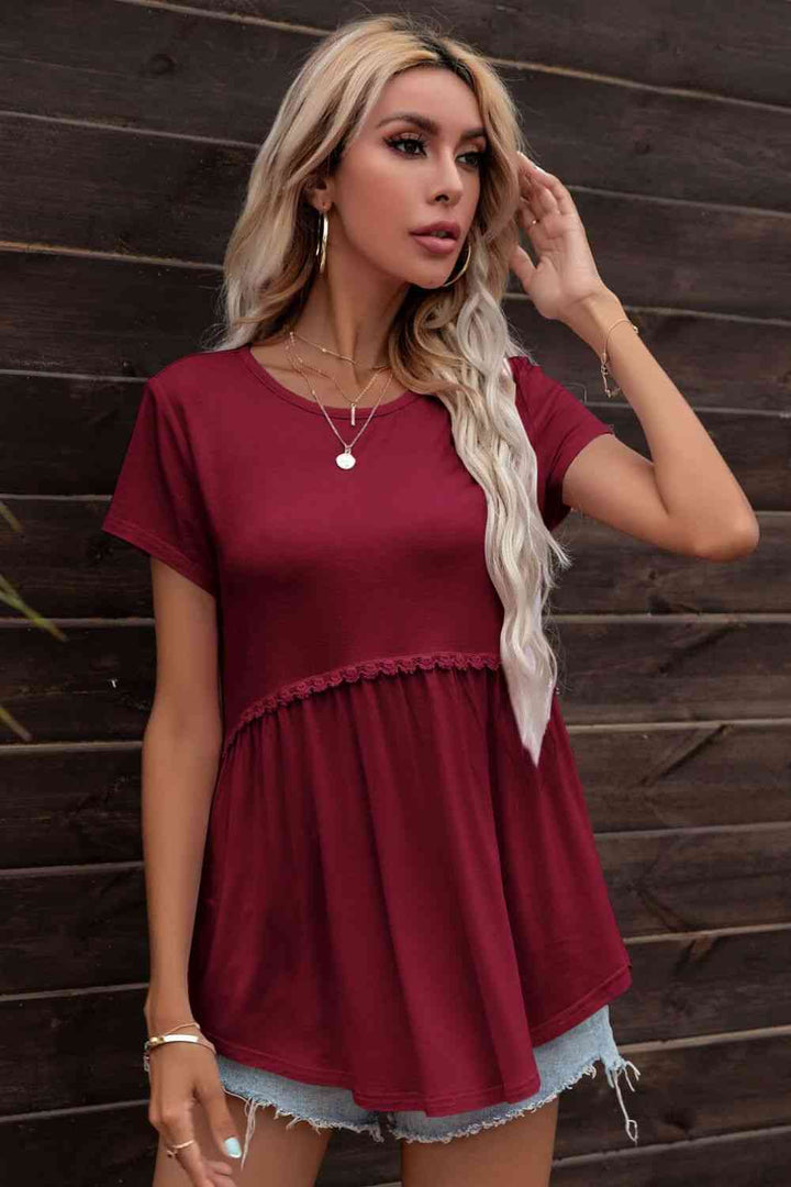 Lace Trim Round Neck Tunic Top | 1mrk.com