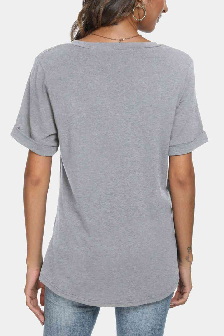 V-Neck Short Sleeve Slit T-Shirt | 1mrk.com