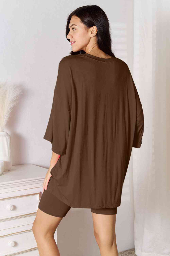 Basic Bae Full Size Soft Rayon Three-Quarter Sleeve Top and Shorts Set | 1mrk.com