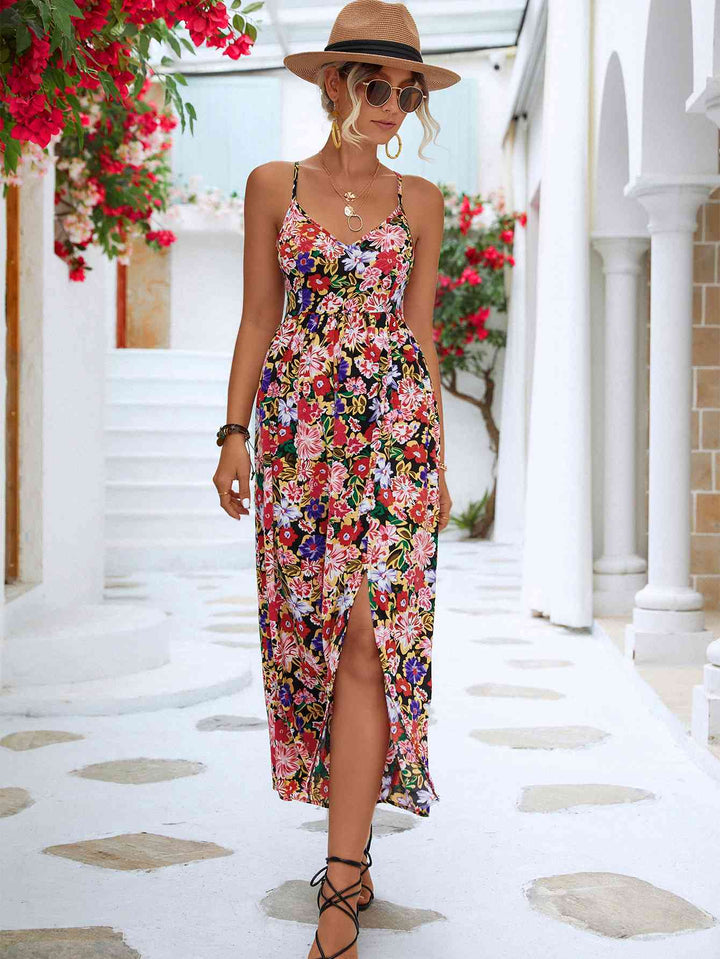 Floral Crisscross Backless Split Dress |1mrk.com