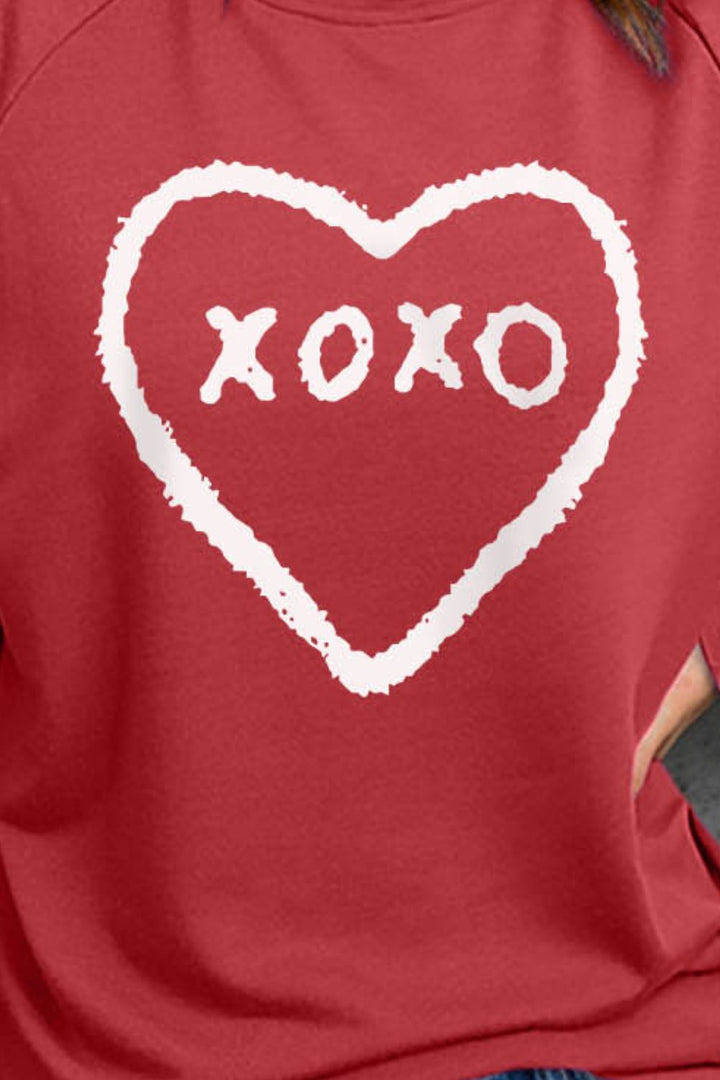 XOXO Heart Round Neck Sweatshirt | Trendsi