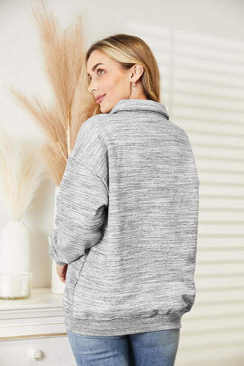 Ninexis Full Size Quarter-Button Collared Sweatshirt |1mrk.com