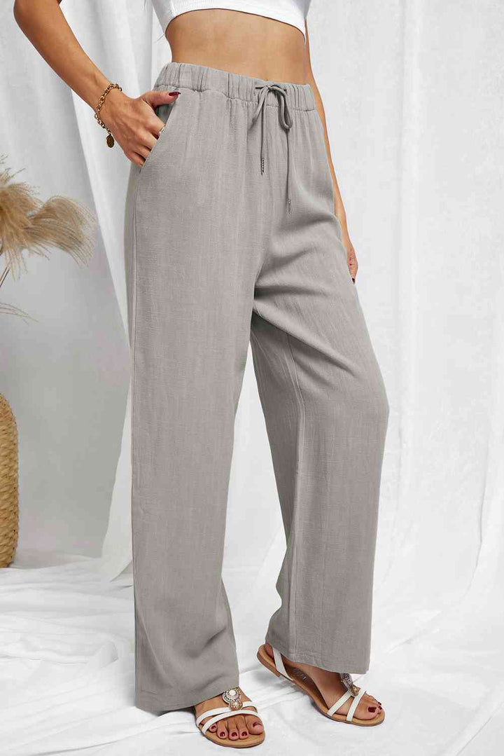 Drawstring Elastic Waist Pants with Pockets |1mrk.com