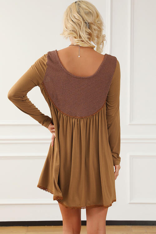 Lace Detail Round Neck Long Sleeve Dress |1mrk.com