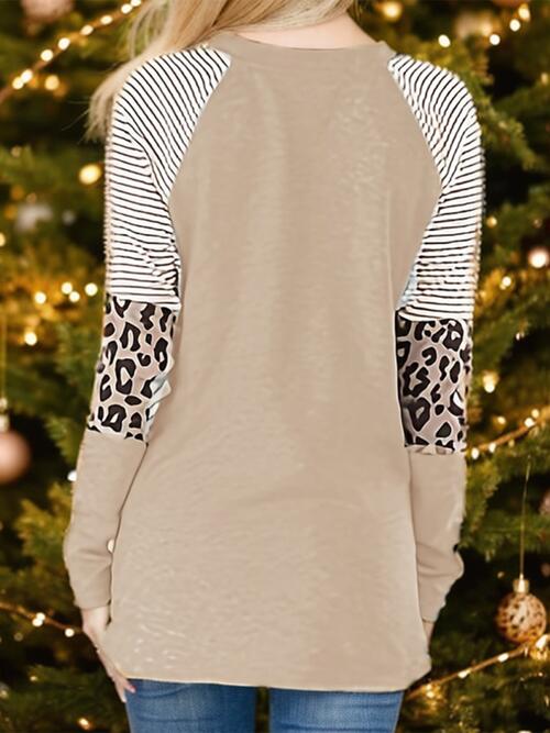 Christmas Tree Graphic Striped Long Sleeve Sweatshirt |1mrk.com