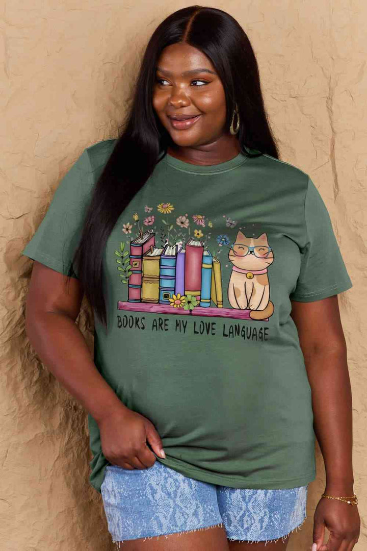 Simply Love Full Size BOOKS ARE MY LOVE LANGUAGE Graphic Cotton Tee | 1mrk.com