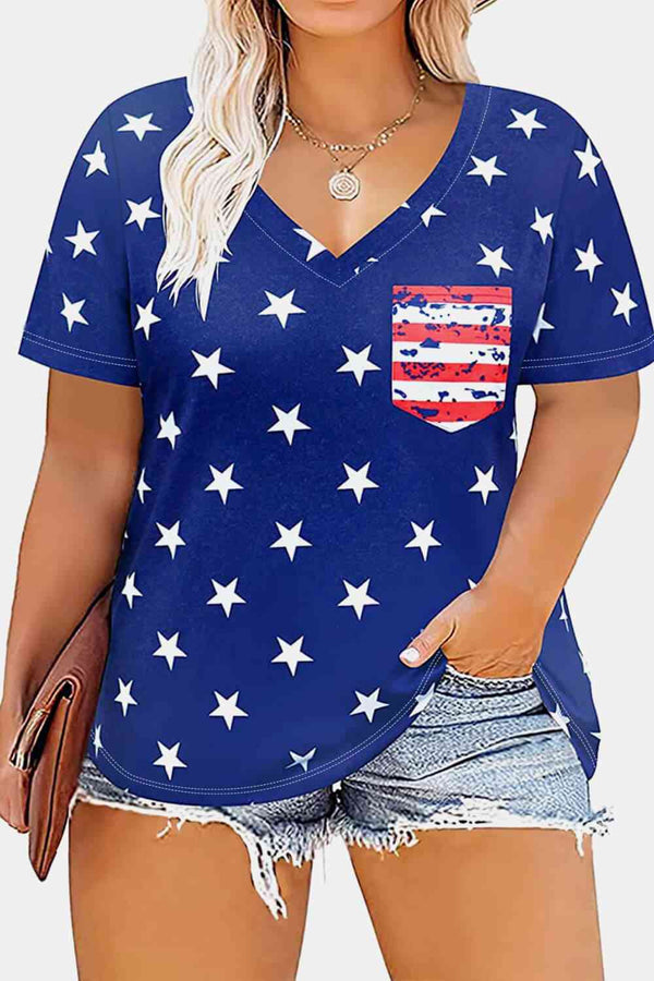 V-Neck Short Sleeve US Flag T-Shirt | 1mrk.com