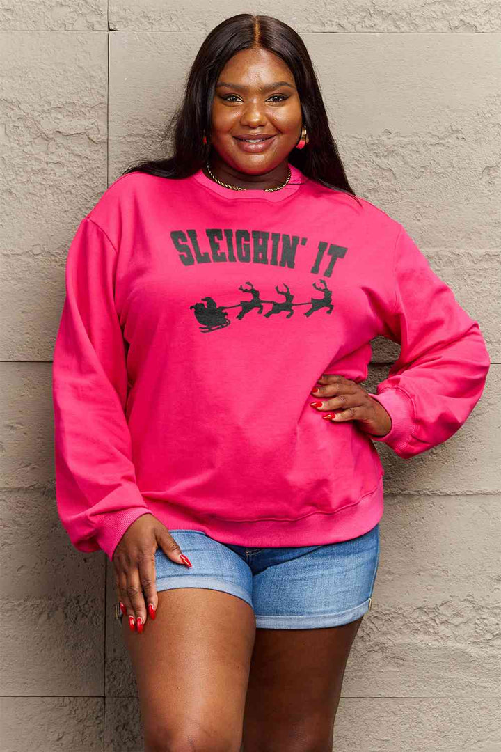 Simply Love Full Size SLEIGHIN' IT Graphic Sweatshirt |1mrk.com