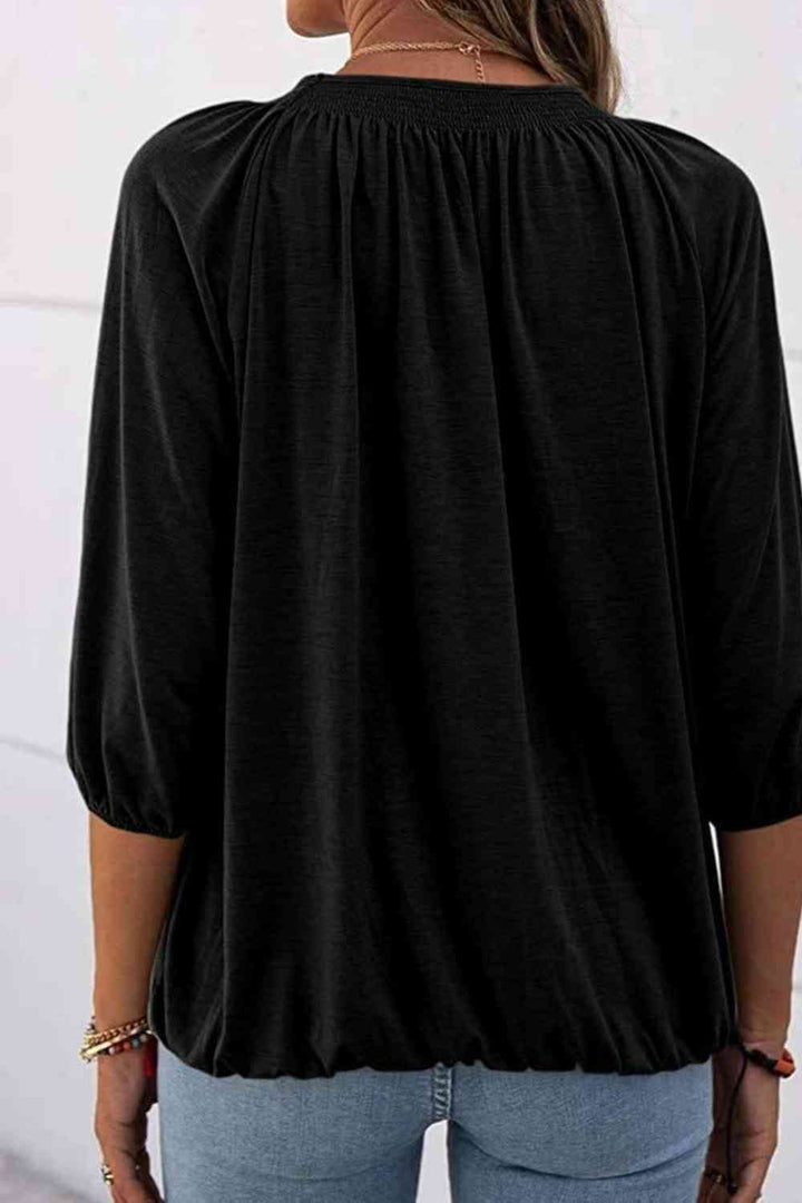 Gathered Detail Round Neck T-Shirt | 1mrk.com