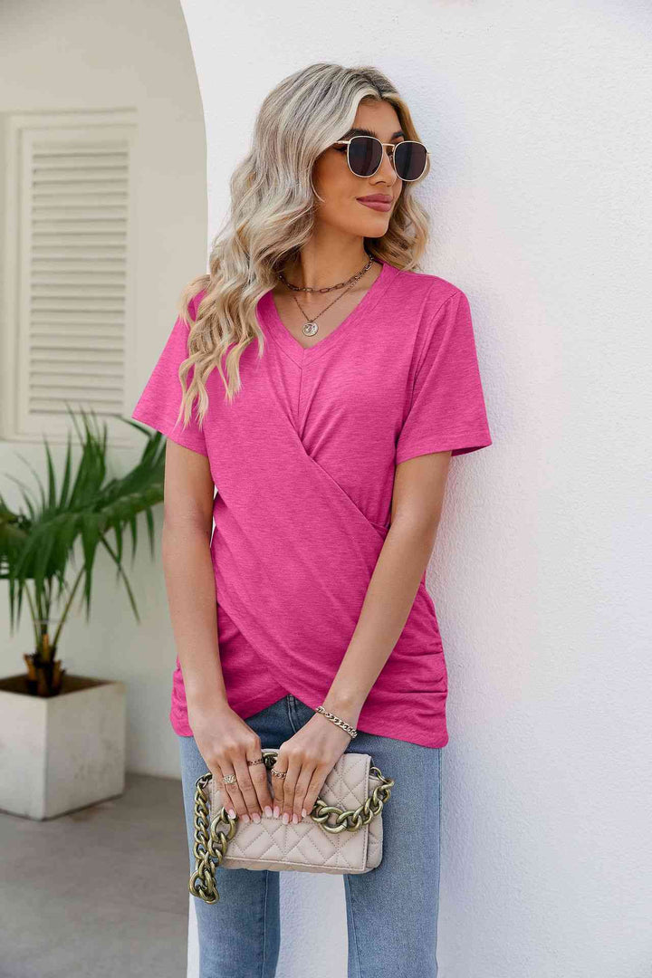 V-Neck Crisscross Short Sleeve Tee | 1mrk.com